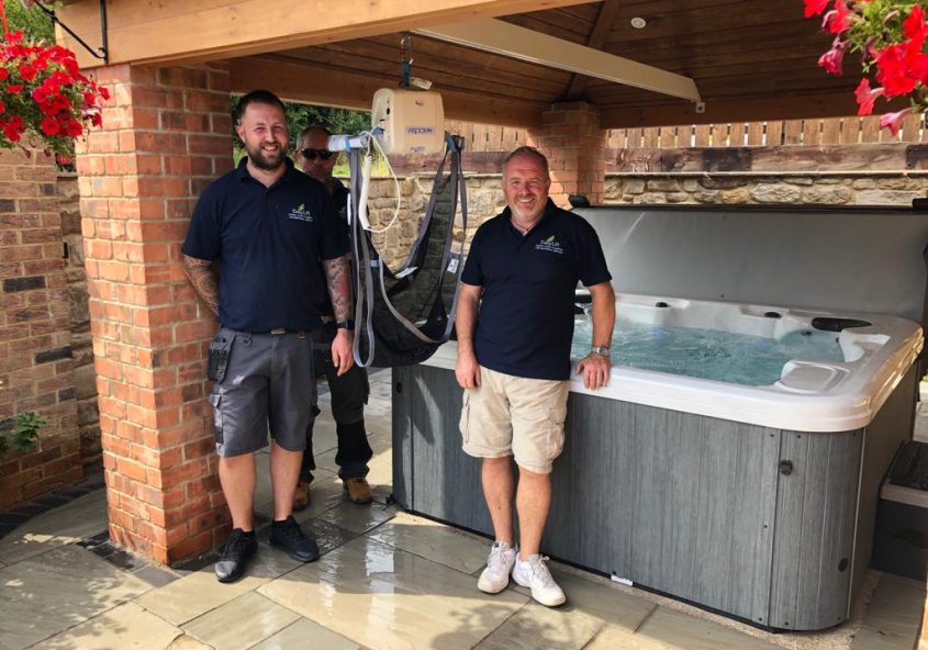 hoist installed for hot tub access