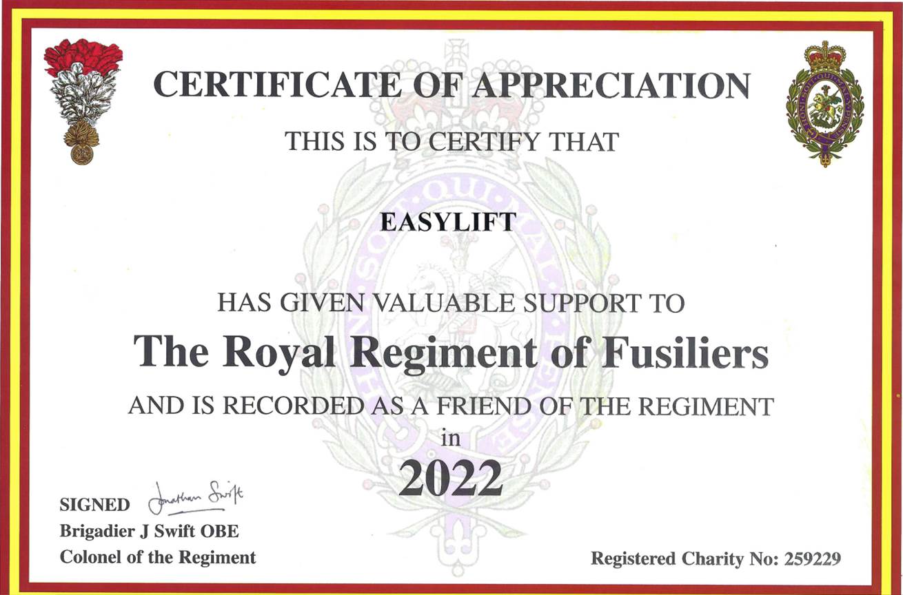 Easy Lift continue support of The Royal Regiment of Fusiliers | Easy Lift